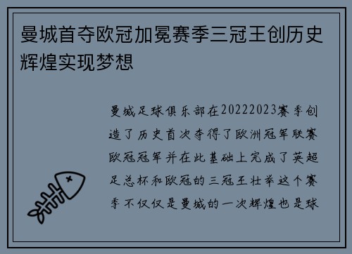 曼城首夺欧冠加冕赛季三冠王创历史辉煌实现梦想