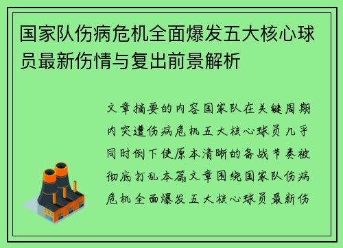 国家队伤病危机全面爆发五大核心球员最新伤情与复出前景解析